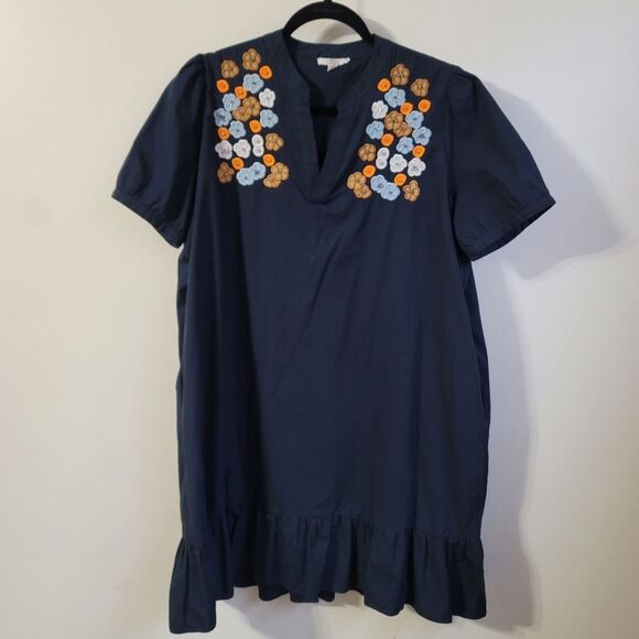 Joh Navy Wrenna Dress with Embroidered Flower Sparkles Size Medium - Picture 2 of 8